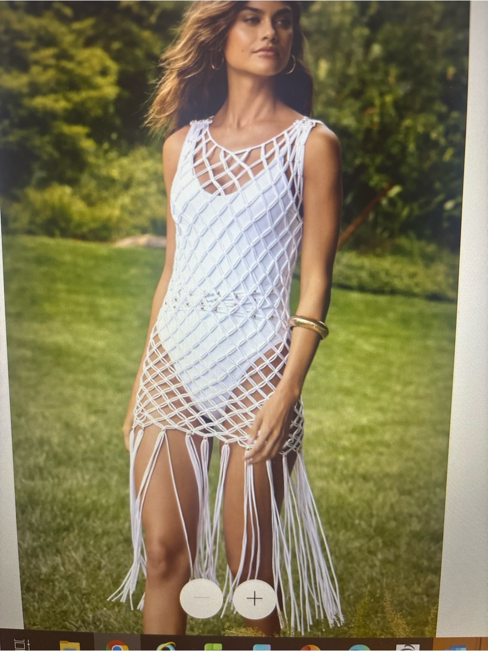 PQ Swim White Crochet Net Fringe Coverup